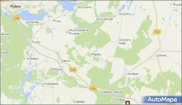 mapa Rapaty gmina Rybno, Rapaty gmina Rybno na mapie Targeo