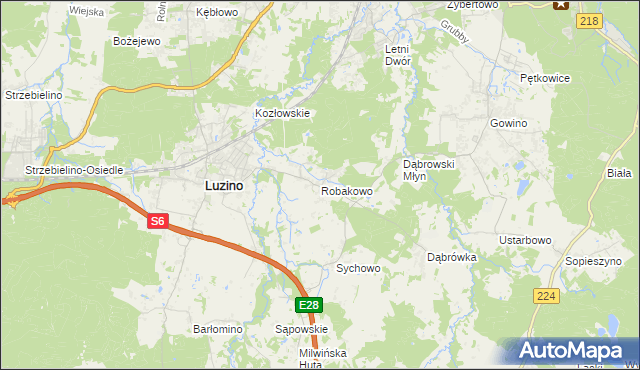 mapa Robakowo gmina Luzino, Robakowo gmina Luzino na mapie Targeo