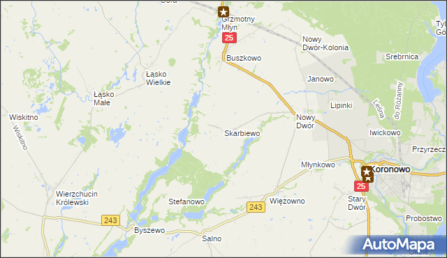 mapa Skarbiewo, Skarbiewo na mapie Targeo