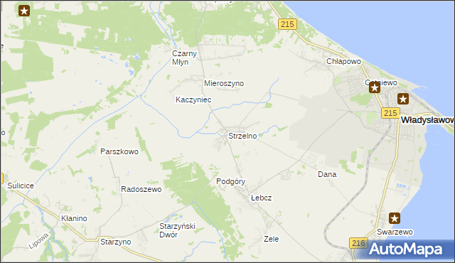 mapa Strzelno gmina Puck, Strzelno gmina Puck na mapie Targeo