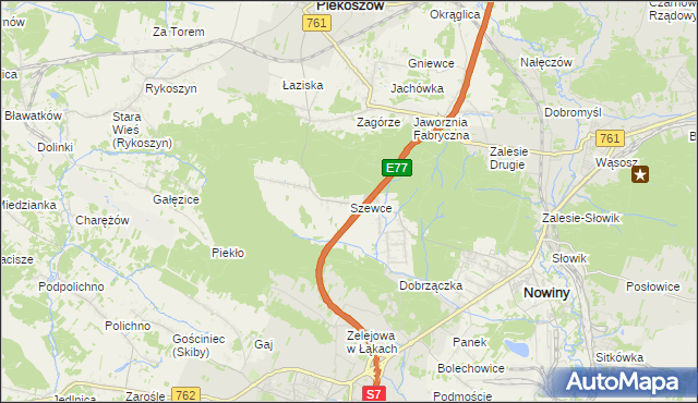 mapa Szewce gmina Sitkówka-Nowiny, Szewce gmina Sitkówka-Nowiny na mapie Targeo