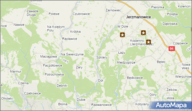 mapa Szklary gmina Jerzmanowice-Przeginia, Szklary gmina Jerzmanowice-Przeginia na mapie Targeo