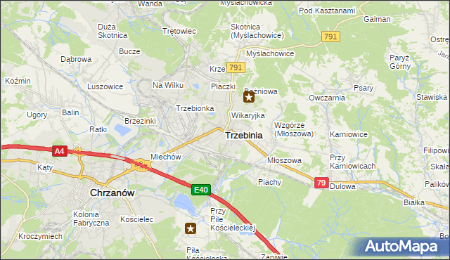 mapa Trzebinia powiat chrzanowski, Trzebinia powiat chrzanowski na mapie Targeo