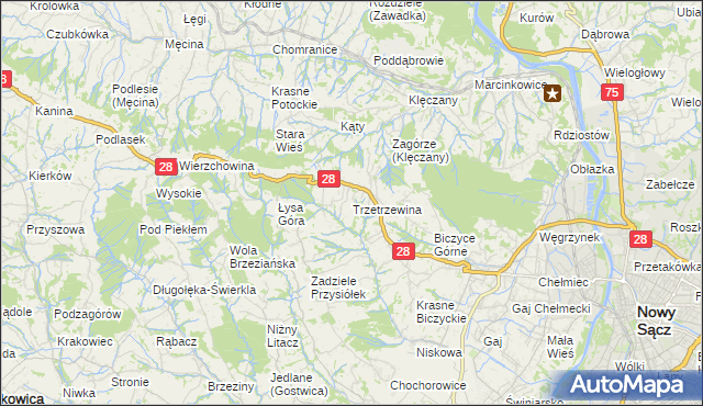 mapa Trzetrzewina, Trzetrzewina na mapie Targeo