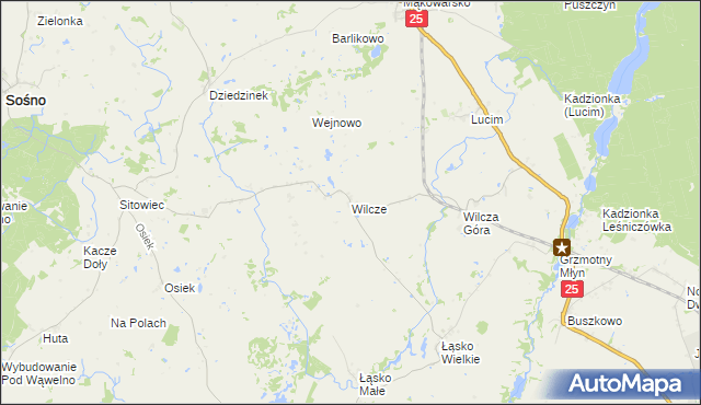 mapa Wilcze gmina Koronowo, Wilcze gmina Koronowo na mapie Targeo