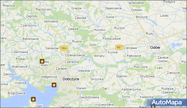 mapa Winiary gmina Gdów, Winiary gmina Gdów na mapie Targeo