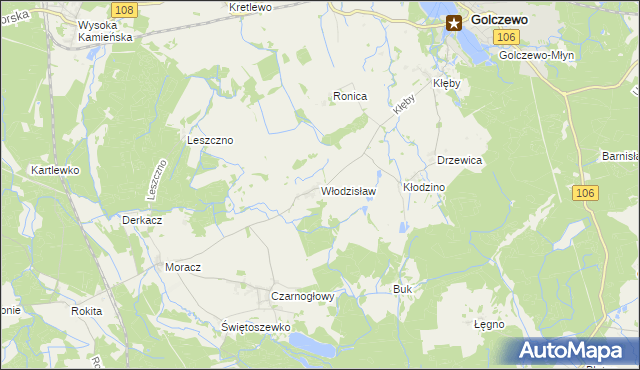 mapa Włodzisław gmina Przybiernów, Włodzisław gmina Przybiernów na mapie Targeo