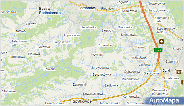 mapa Wysoka gmina Jordanów, Wysoka gmina Jordanów na mapie Targeo