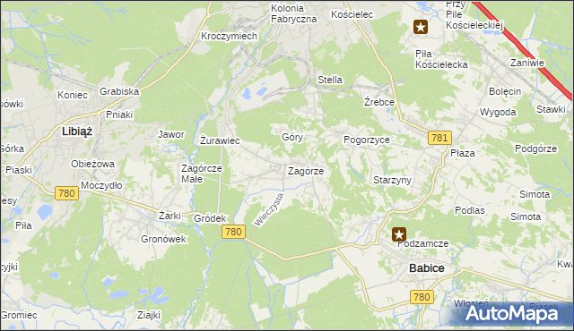 mapa Zagórze gmina Babice, Zagórze gmina Babice na mapie Targeo