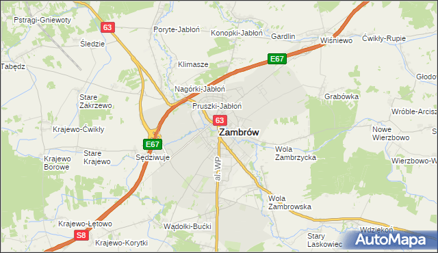 mapa Zambrów, Zambrów na mapie Targeo