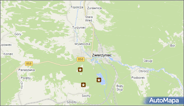 mapa Zwierzyniec powiat zamojski, Zwierzyniec powiat zamojski na mapie Targeo