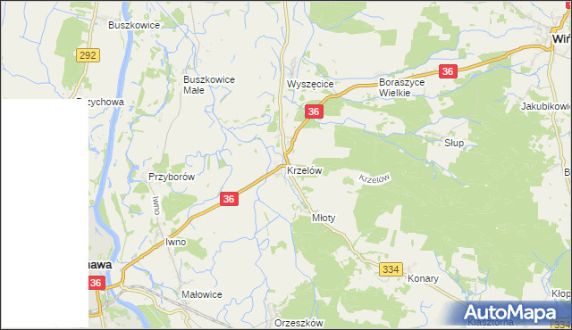 mapa Krzelów gmina Wińsko, Krzelów gmina Wińsko na mapie Targeo