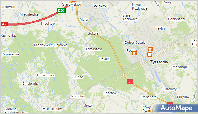 mapa Działki gmina Wiskitki, Działki gmina Wiskitki na mapie Targeo