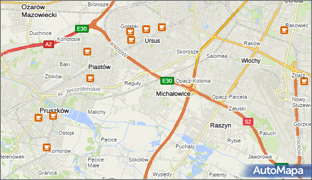 mapa Michałowice powiat pruszkowski, Michałowice powiat pruszkowski na mapie Targeo