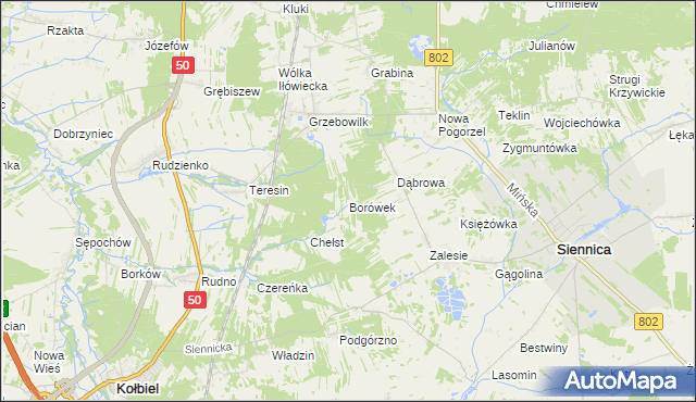 mapa Borówek gmina Siennica, Borówek gmina Siennica na mapie Targeo
