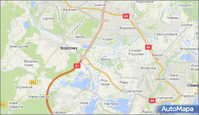mapa Jedlina gmina Bojszowy, Jedlina gmina Bojszowy na mapie Targeo