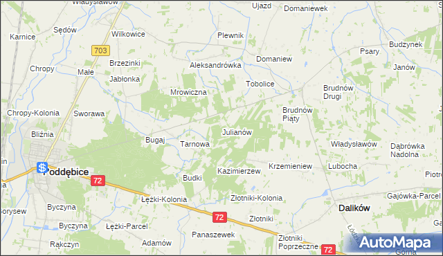 mapa Julianów gmina Dalików, Julianów gmina Dalików na mapie Targeo