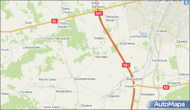 mapa Mikołajki gmina Łomża, Mikołajki gmina Łomża na mapie Targeo