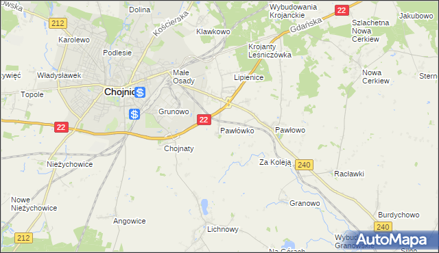 mapa Pawłówko gmina Chojnice, Pawłówko gmina Chojnice na mapie Targeo