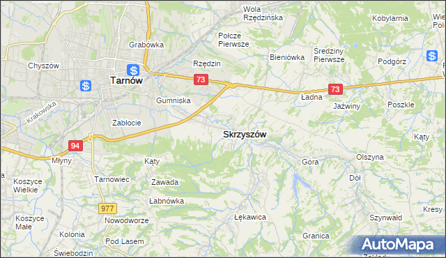 mapa Skrzyszów powiat tarnowski, Skrzyszów powiat tarnowski na mapie Targeo