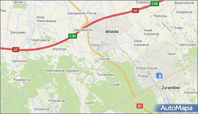 mapa Sokule gmina Wiskitki, Sokule gmina Wiskitki na mapie Targeo