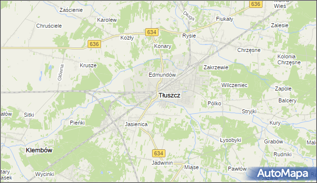 mapa Tłuszcz powiat wołomiński, Tłuszcz powiat wołomiński na mapie Targeo