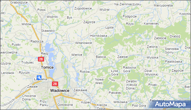 mapa Babica gmina Wadowice, Babica gmina Wadowice na mapie Targeo