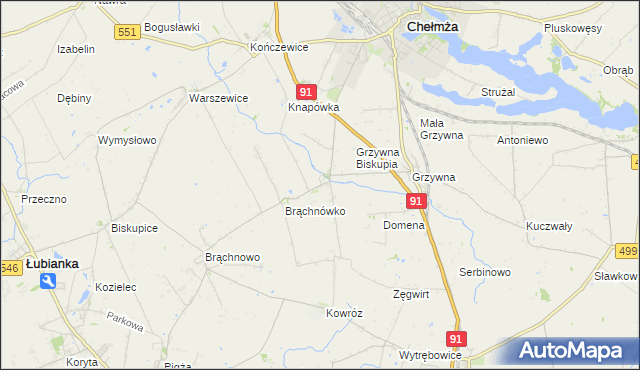 mapa Browina gmina Chełmża, Browina gmina Chełmża na mapie Targeo