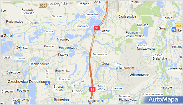 mapa Dankowice gmina Wilamowice, Dankowice gmina Wilamowice na mapie Targeo