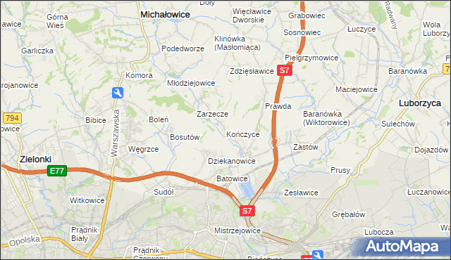 mapa Kończyce gmina Michałowice, Kończyce gmina Michałowice na mapie Targeo
