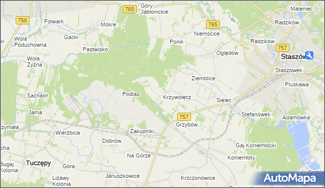 mapa Krzywołęcz, Krzywołęcz na mapie Targeo