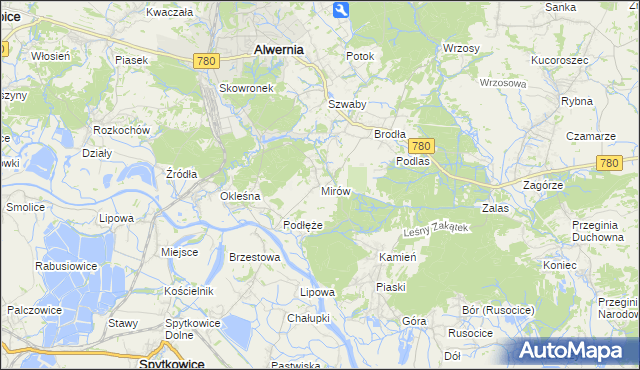 mapa Mirów gmina Alwernia, Mirów gmina Alwernia na mapie Targeo