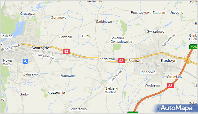 mapa Paczkowo gmina Swarzędz, Paczkowo gmina Swarzędz na mapie Targeo