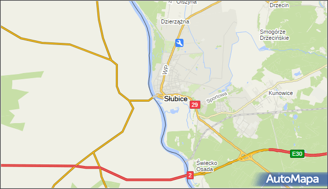 mapa Słubice, Słubice na mapie Targeo