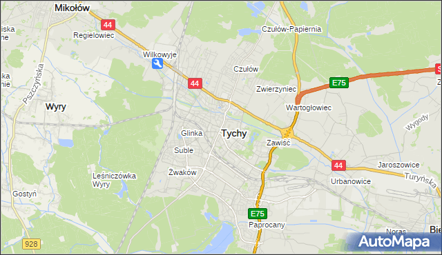 mapa Tychów, Tychy na mapie Targeo