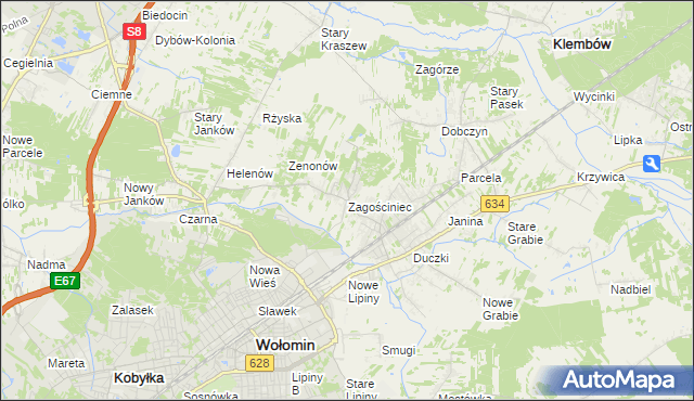 mapa Zagościniec gmina Wołomin, Zagościniec gmina Wołomin na mapie Targeo