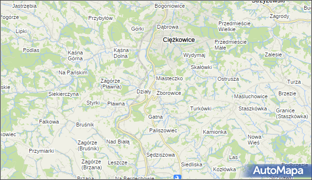 mapa Zborowice gmina Ciężkowice, Zborowice gmina Ciężkowice na mapie Targeo