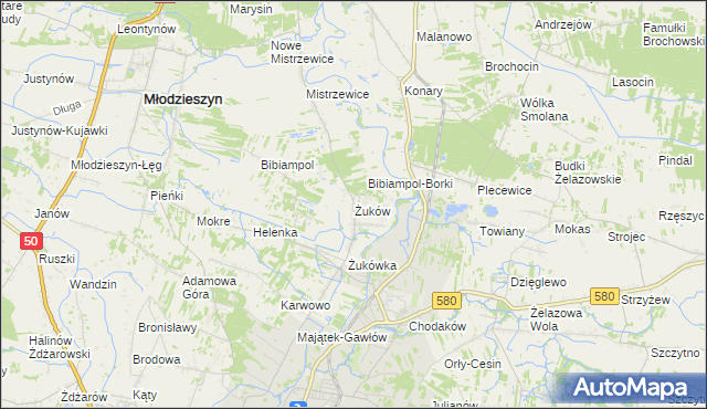 mapa Żuków gmina Sochaczew, Żuków gmina Sochaczew na mapie Targeo