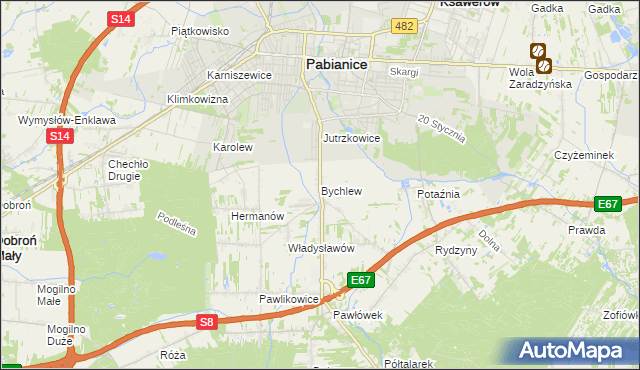 mapa Bychlew, Bychlew na mapie Targeo