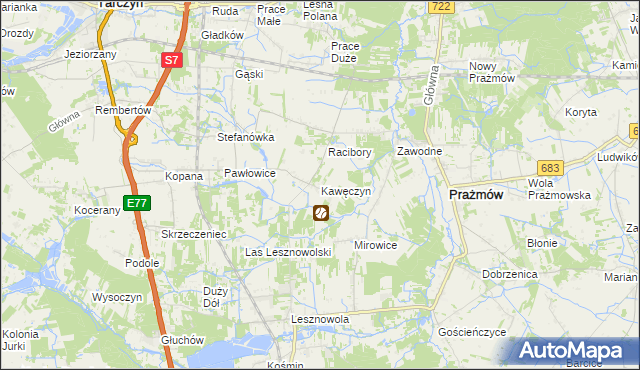 mapa Kawęczyn gmina Tarczyn, Kawęczyn gmina Tarczyn na mapie Targeo