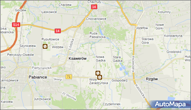 mapa Nowa Gadka gmina Ksawerów, Nowa Gadka gmina Ksawerów na mapie Targeo