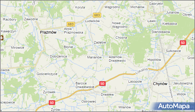 mapa Pieczyska gmina Chynów, Pieczyska gmina Chynów na mapie Targeo