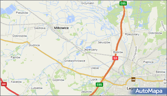 mapa Jezierzany gmina Miłkowice, Jezierzany gmina Miłkowice na mapie Targeo