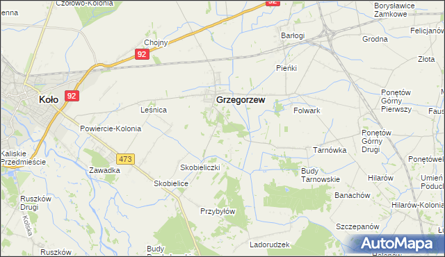 mapa Piaski gmina Grzegorzew, Piaski gmina Grzegorzew na mapie Targeo