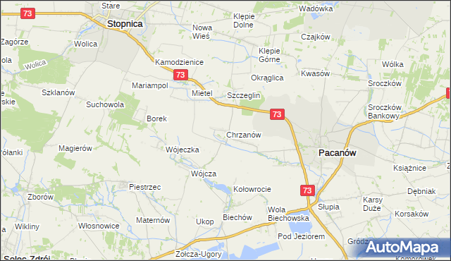 mapa Chrzanów gmina Pacanów, Chrzanów gmina Pacanów na mapie Targeo