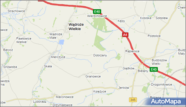 mapa Dobrzany gmina Wądroże Wielkie, Dobrzany gmina Wądroże Wielkie na mapie Targeo