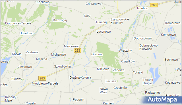 mapa Grabina gmina Ostrowite, Grabina gmina Ostrowite na mapie Targeo