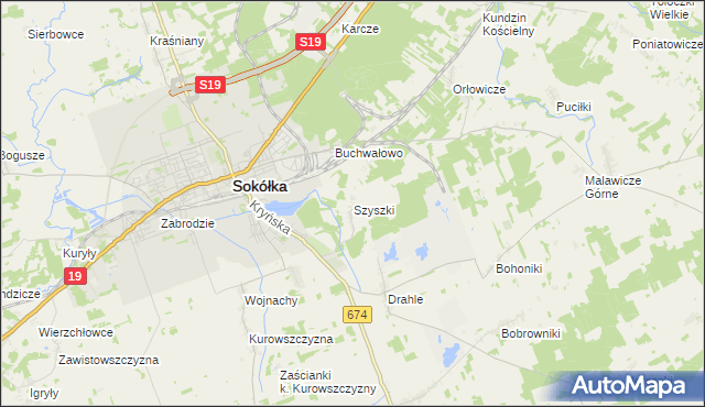 mapa Szyszki gmina Sokółka, Szyszki gmina Sokółka na mapie Targeo