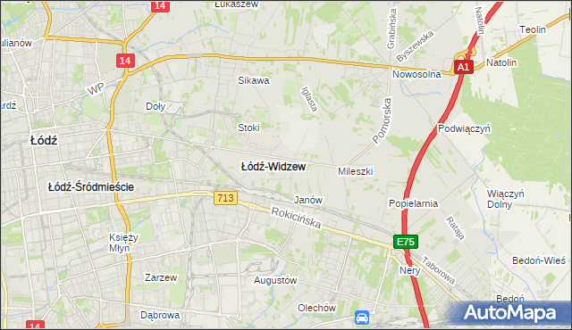 mapa Widzew, Widzew na mapie Targeo