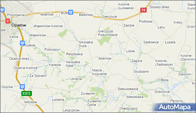 mapa Adamów gmina Lipnik, Adamów gmina Lipnik na mapie Targeo